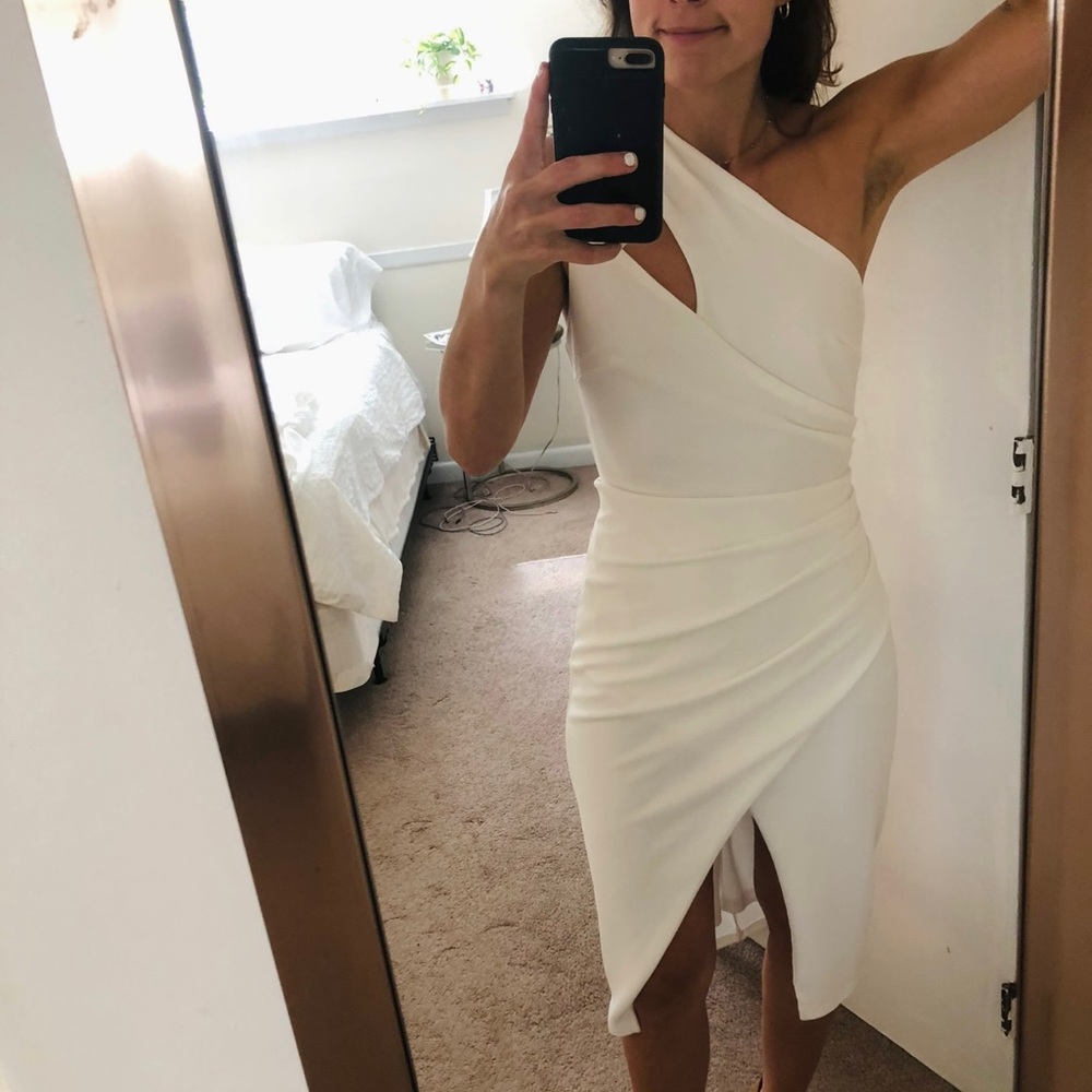Bride White One Shoulder Midi Dress